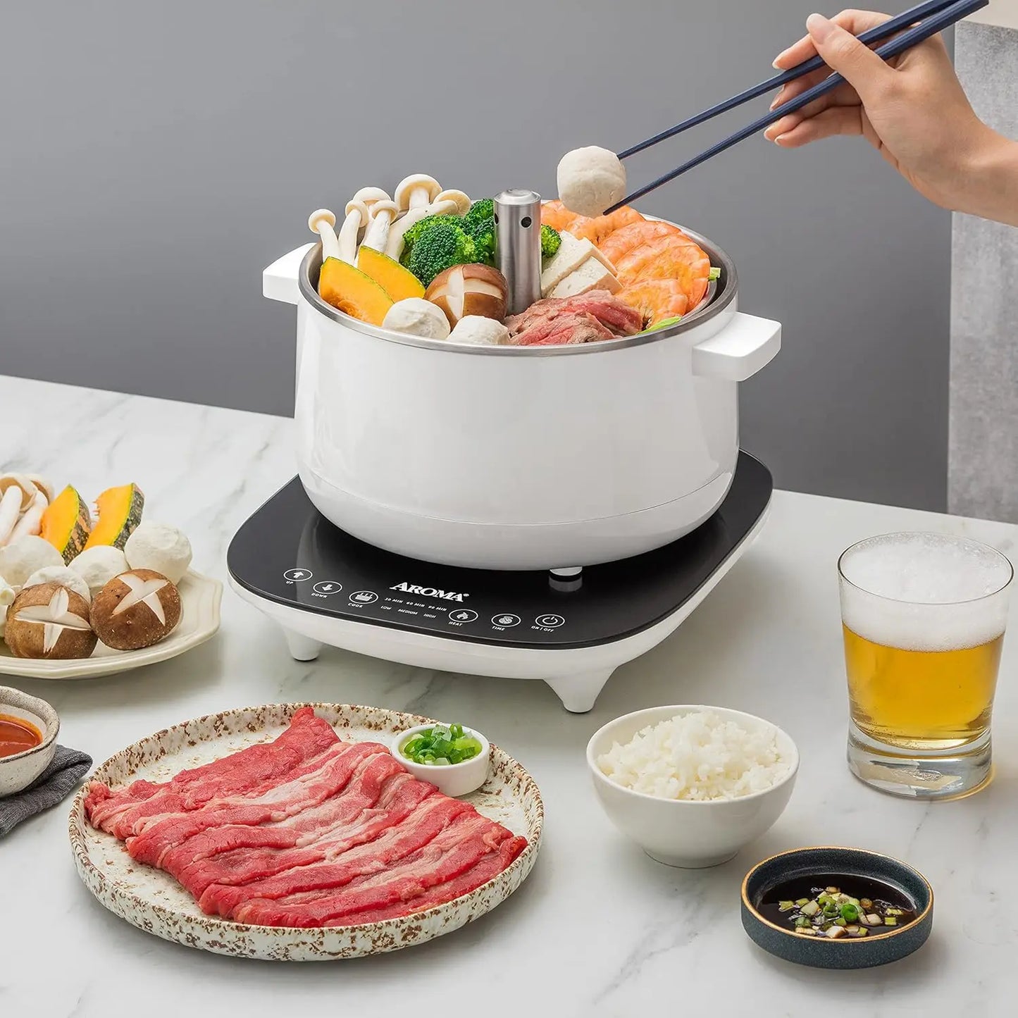 2.5-Liter Smart Electric Hot Pot & Steamer with Automatic Stainless Steel Steamer Basket Lift