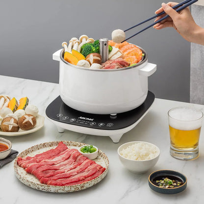 2.5-Liter Smart Electric Hot Pot & Steamer with Automatic Stainless Steel Steamer Basket Lift
