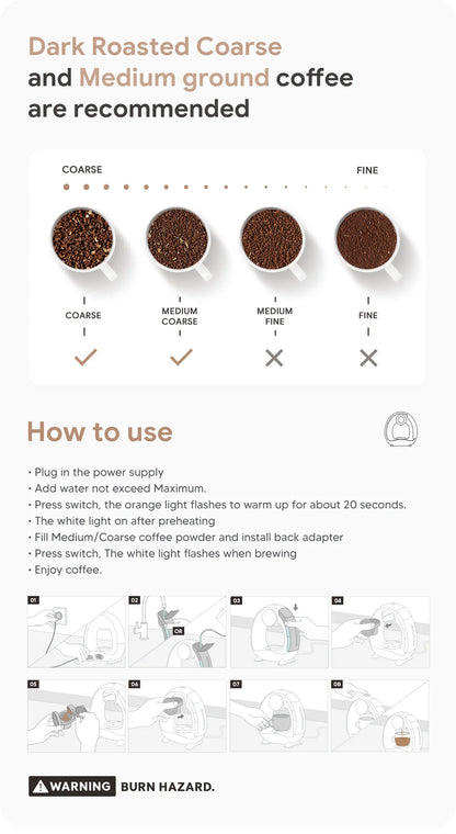 MINI Q Coffee Maker, Portable Machine Compatible with Coffee Powder & Tea