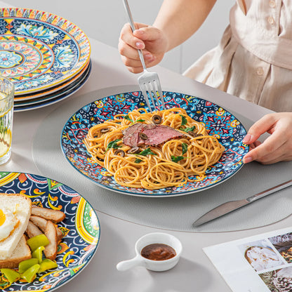 24 PCS Ceramic Dinnerware Set, Porcelain Bohemian Style with Dinner/Dessert Plate/Cereal/Pasta Bowl For 6