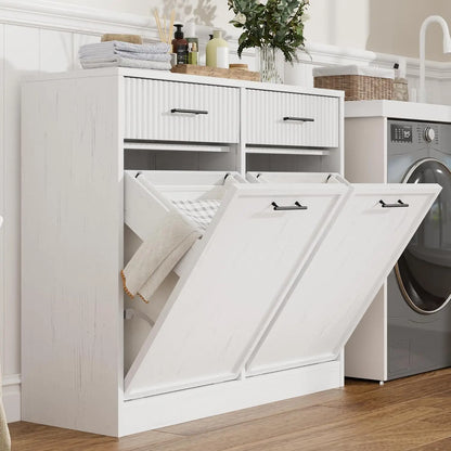 Tilt Out Laundry Hamper Cabinet With Drawer And Baskets, Wooden Laundry Basket For Bathroom ojr Bedroom