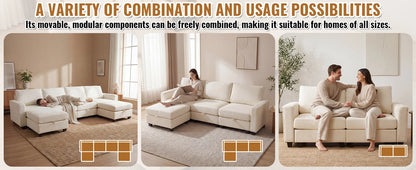 Modular Sectional Sofa Set with 2 Ottomans, U Shaped Convertible Couch with Storage