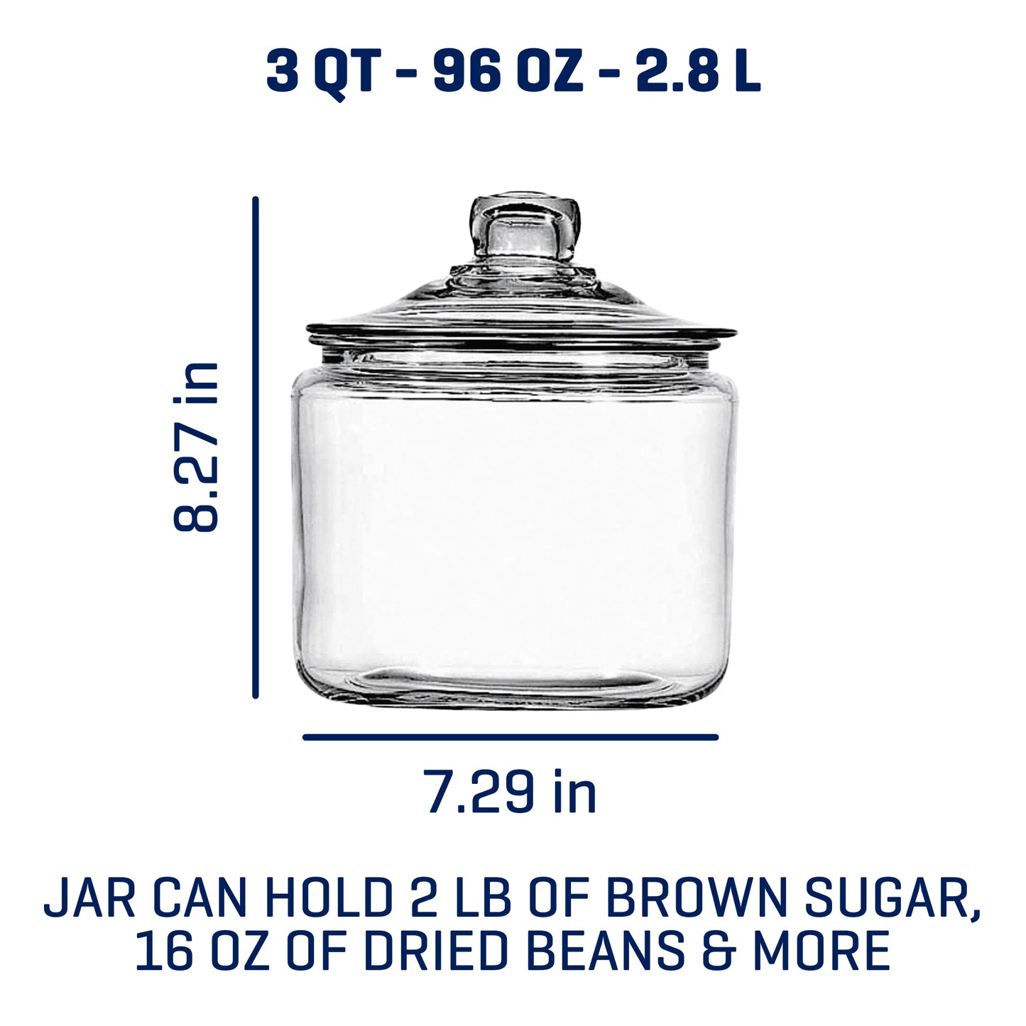 3 Quart Glass Jar with Lid, Ideal Use for Pantry Storage and Display