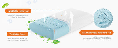 2-pieces Memory Foam Pillows, Standard Size Neck Pillow, Ventilated Cooling Bed Pillow with Removable Washable Cover ,
