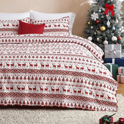 3PCS Christmas Quilt Set King/Queen Size Quilt Set, Winter Blanket, Soft Warm Snowflake Fleece
