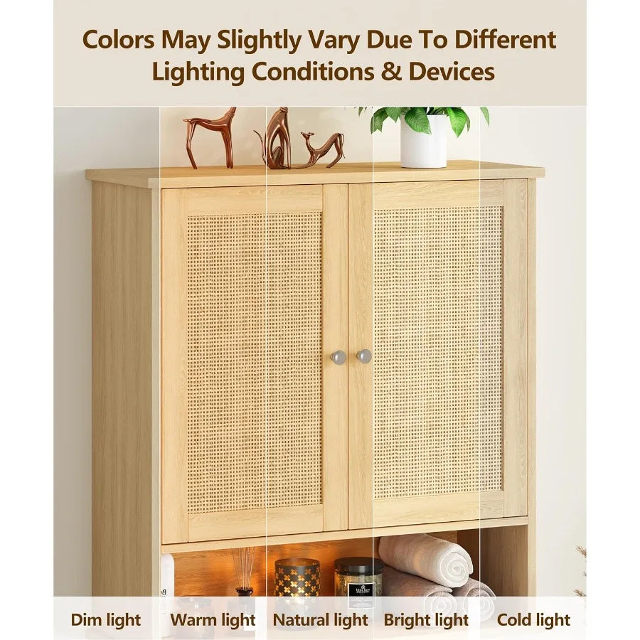 27.6" H Bathroom Wall Cabinet, Modern With Adjustable Shelf & 2 Rattan Doors