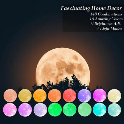 Engraved Moon Lamp, 16 Colors, Romantic Fall Decor Piece with Remote Control and Wooden Base 5.9 inch