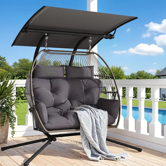 Oversized Double Hanging Swing Chair with Removable & Adjustable Canopy, Double Egg Chair