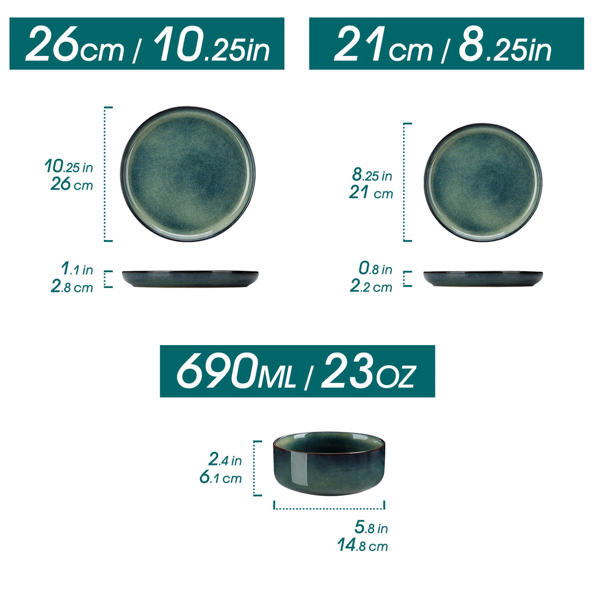 12/18 Piece Green Reactive Glaze Dinnerware Set, Scratch Resistant Stoneware Set with 4/6pcs Dinner Plate/Dessert/Bowl