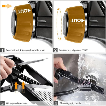 Stainless Steel Mandoline Slicer with 5 Blades & Safe Hand Guard