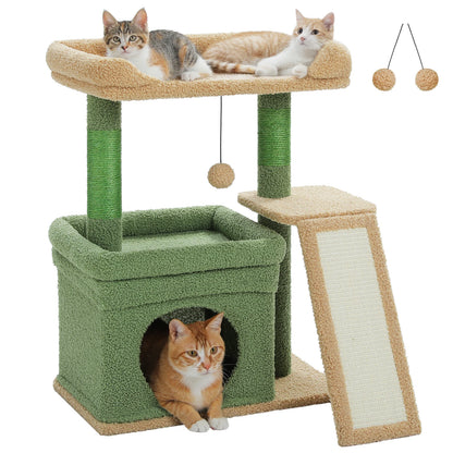 Small Cat Tree for Indoor Cat, Tower with Sisal Scratching Post and Pad, Wide Top Perch