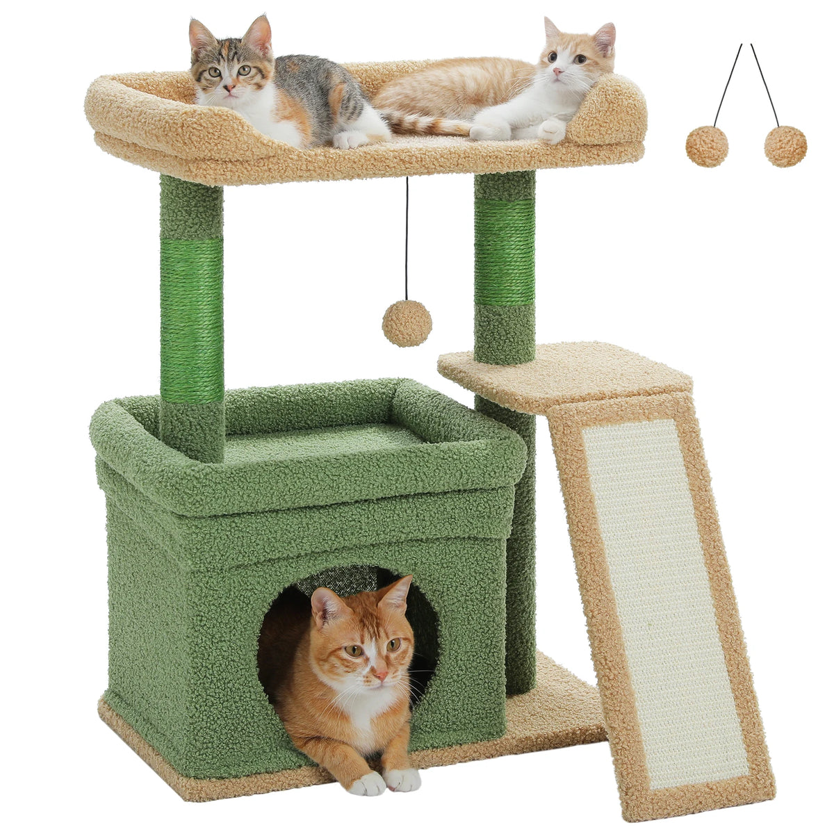 Small Cat Tree for Indoor Cat, Tower with Sisal Scratching Post and Pad, Wide Top Perch