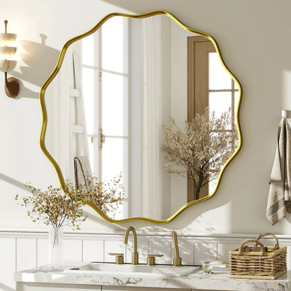 Decorative Wavy Round Bathroom Mirror with Deep Frame