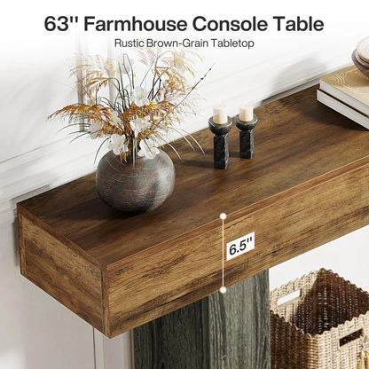 63" Console Table, Farmhouse 2-Tier Entryway Table with U-Shaped Base, Narrow Long Wood Sofa Table, Behind Couch Table