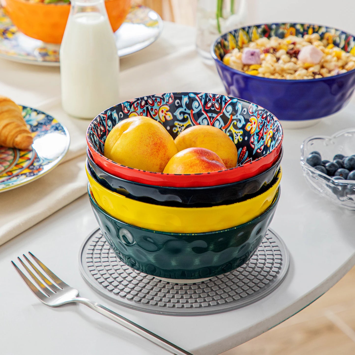 24 PCS Ceramic Dinnerware Set, Porcelain Bohemian Style with Dinner/Dessert Plate/Cereal/Pasta Bowl For 6