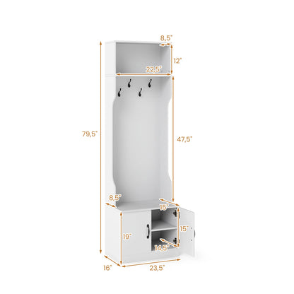 3-in-1 Hall Tree w/ Bench Storage, Adjustable Shelves with Hanging Hooks for Entryway