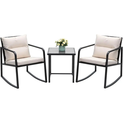 3 Piece Rocking Bistro Set, Wicker Outdoor Furniture