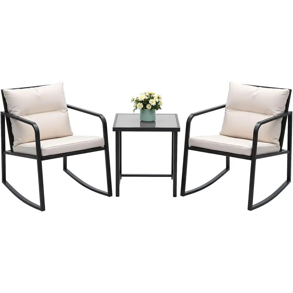 3 Piece Rocking Bistro Set, Wicker Outdoor Furniture