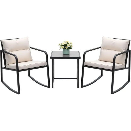 3 Piece Rocking Bistro Set, Wicker Outdoor Furniture