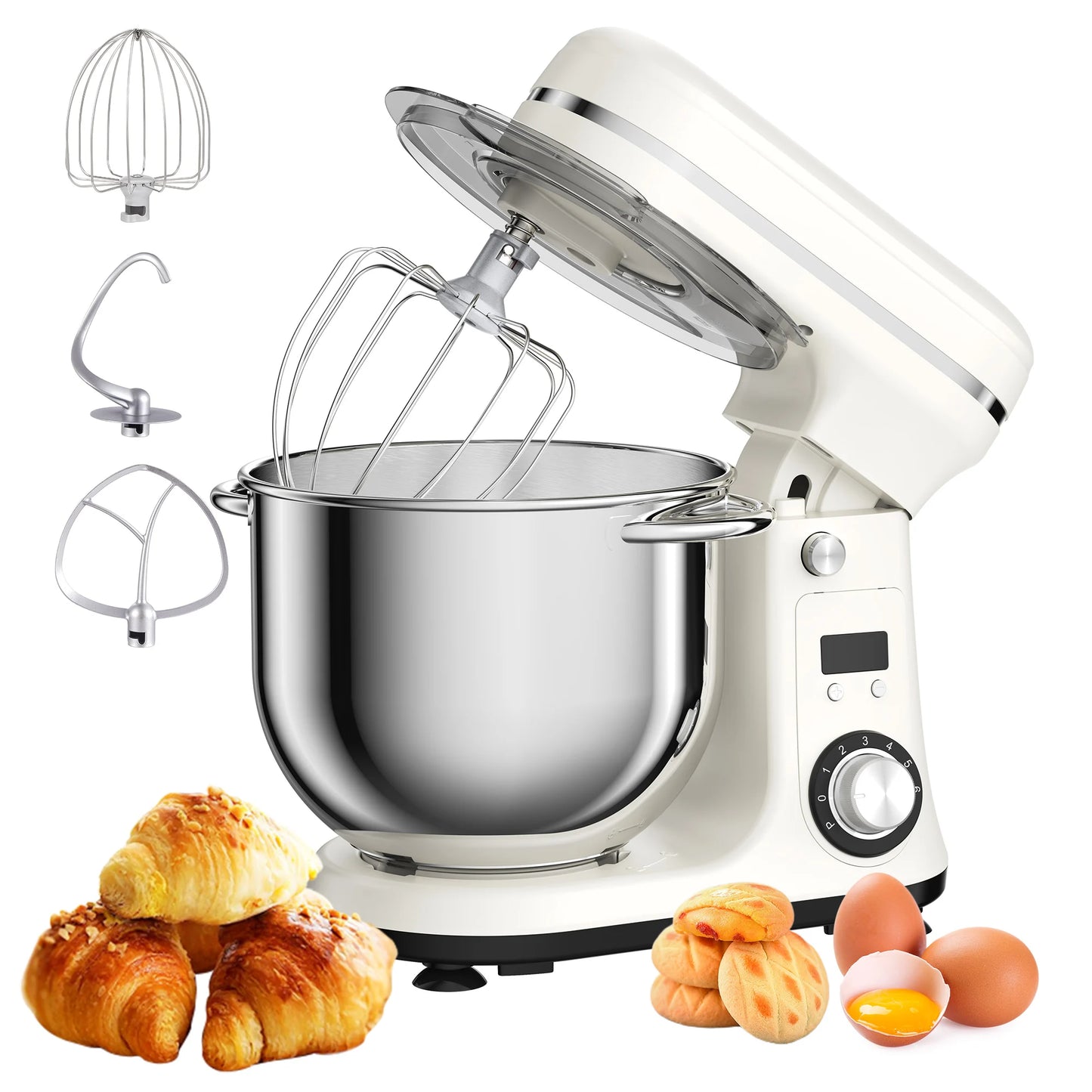 Kitchen Food Stand Mixer, Quiet Motor, Cream Egg Whisk, Whip Dough Kneader, 6-Speed, 1200 W