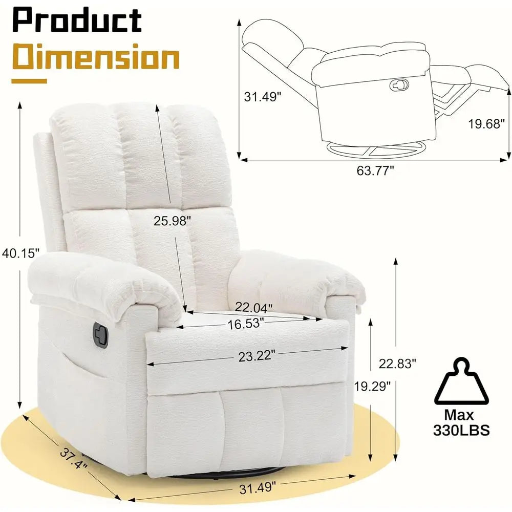 Swivel Rocker Recliner Chair, Small Recliners for Small Spaces, Upholstered