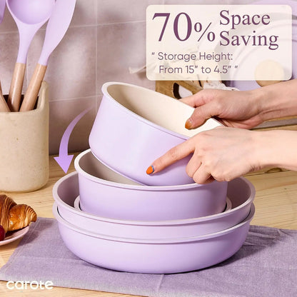 19-Piece Nonstick Cookware Set with Detachable Handles, Space-Saving, Oven & Fridge Safe
