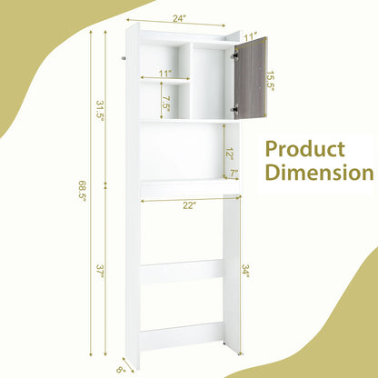 Over The Toilet Storage Cabinet, Bathroom Space Saver w/ Open Shelves & Door