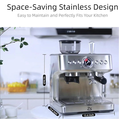Espresso Machine with Grinder,20 Bar pressure with PID Control Milk Frother, Steam Wand 95Oz Water Tank