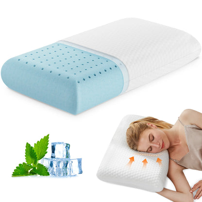 2-pieces Memory Foam Pillows, Standard Size Neck Pillow, Ventilated Cooling Bed Pillow with Removable Washable Cover ,