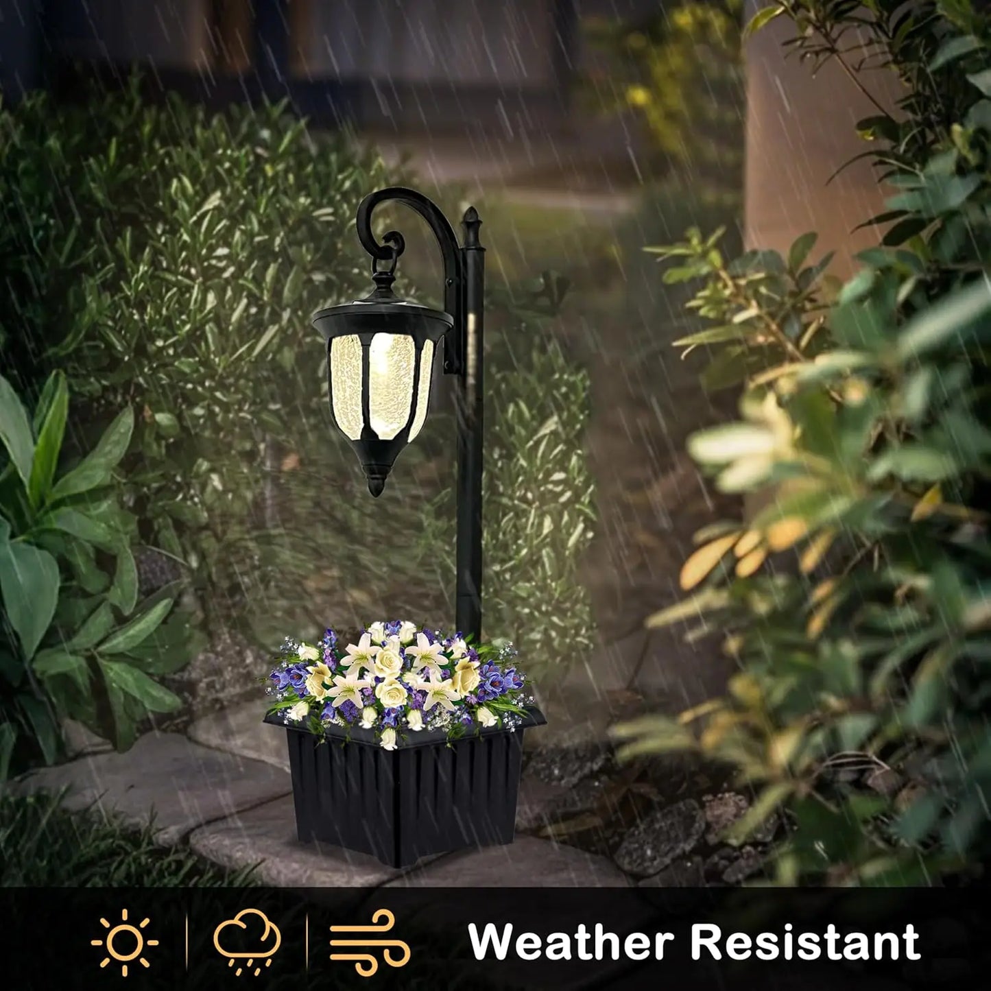 Solar Lamp Post Light with Planter, with Crackle Glass, for Garden Patio