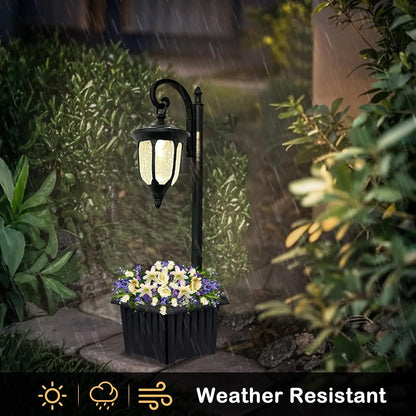 Solar Lamp Post Light with Planter, with Crackle Glass, for Garden Patio