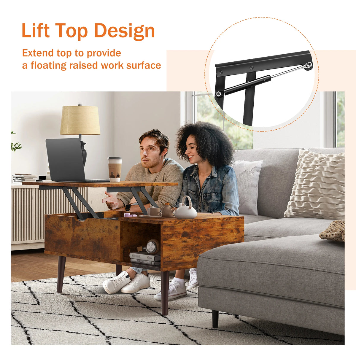Lift Top Coffee Tables For Living Room, 39.37"x19.7" Wood, Adjustable Storage Shelf, Easy Lift Or Lower