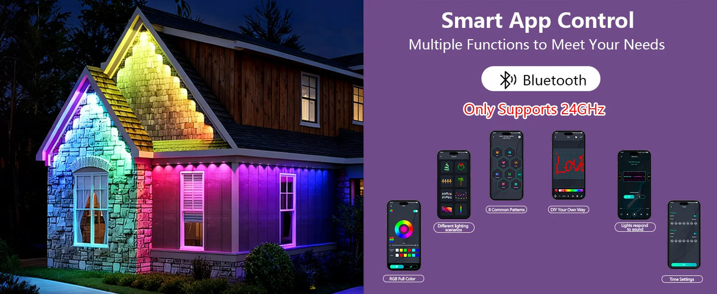 Smart Permanent Outdoor Lights for Eaves, IP67 Waterproof Light String with App Remote Control, Music Sync for House Roof Decor