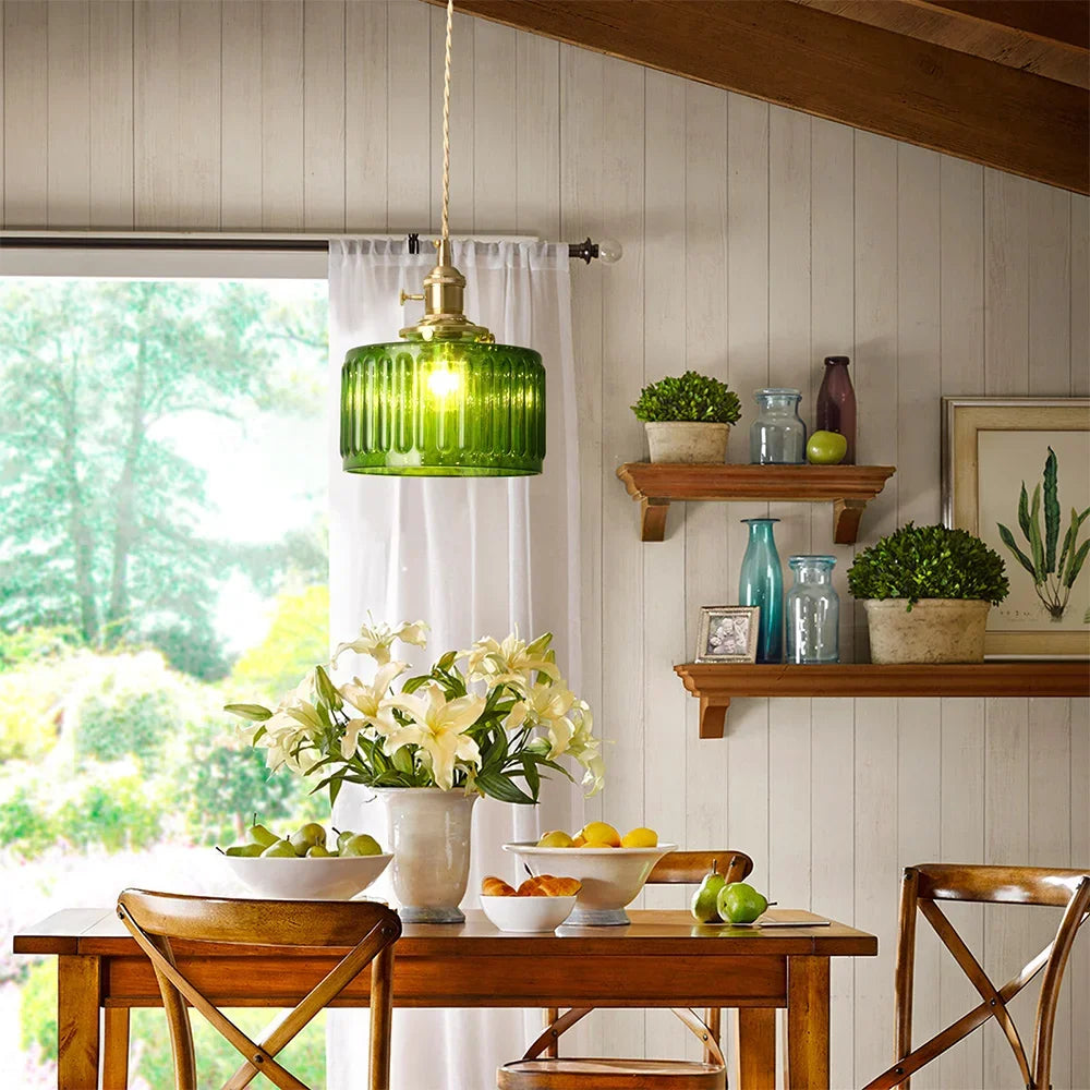 Led Crystal Pendant Light, Green Chandelier Modern Hanging Ceiling Lamp, Retro Home Decor
