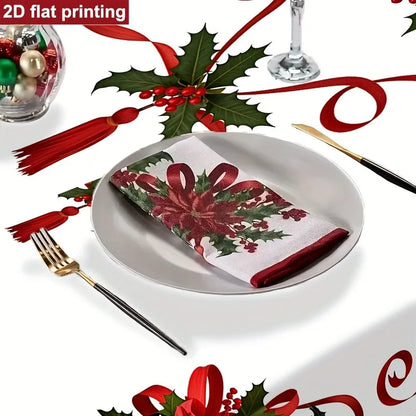 1pc Rectangular Christmas Tablecloth/Red White Green Holiday Table Cover/Suitable for Dining Table/New Year Party Decoration/Machine Washable/Essential for Home Entertainment Occasions