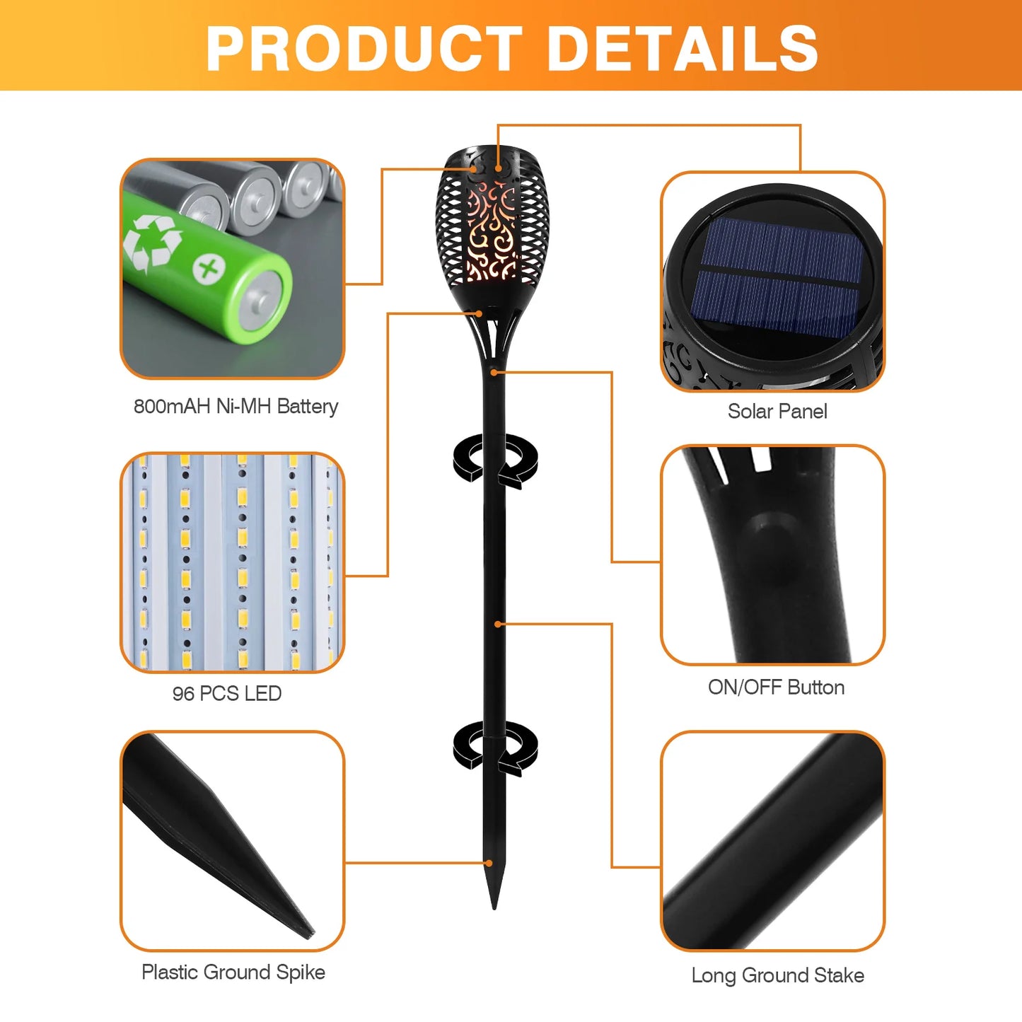 4//8/12/16PCS Solar Flickering Flame Torch Lights (43 inch 96 )LED Waterproof for Landscape Garden Pathway