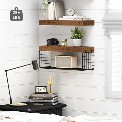 Farmhouse Bathroom Shelves Over Toilet, Set of 2, 16 inch, Rustic Brown, Wall Mounted Floating Shelf for Storage