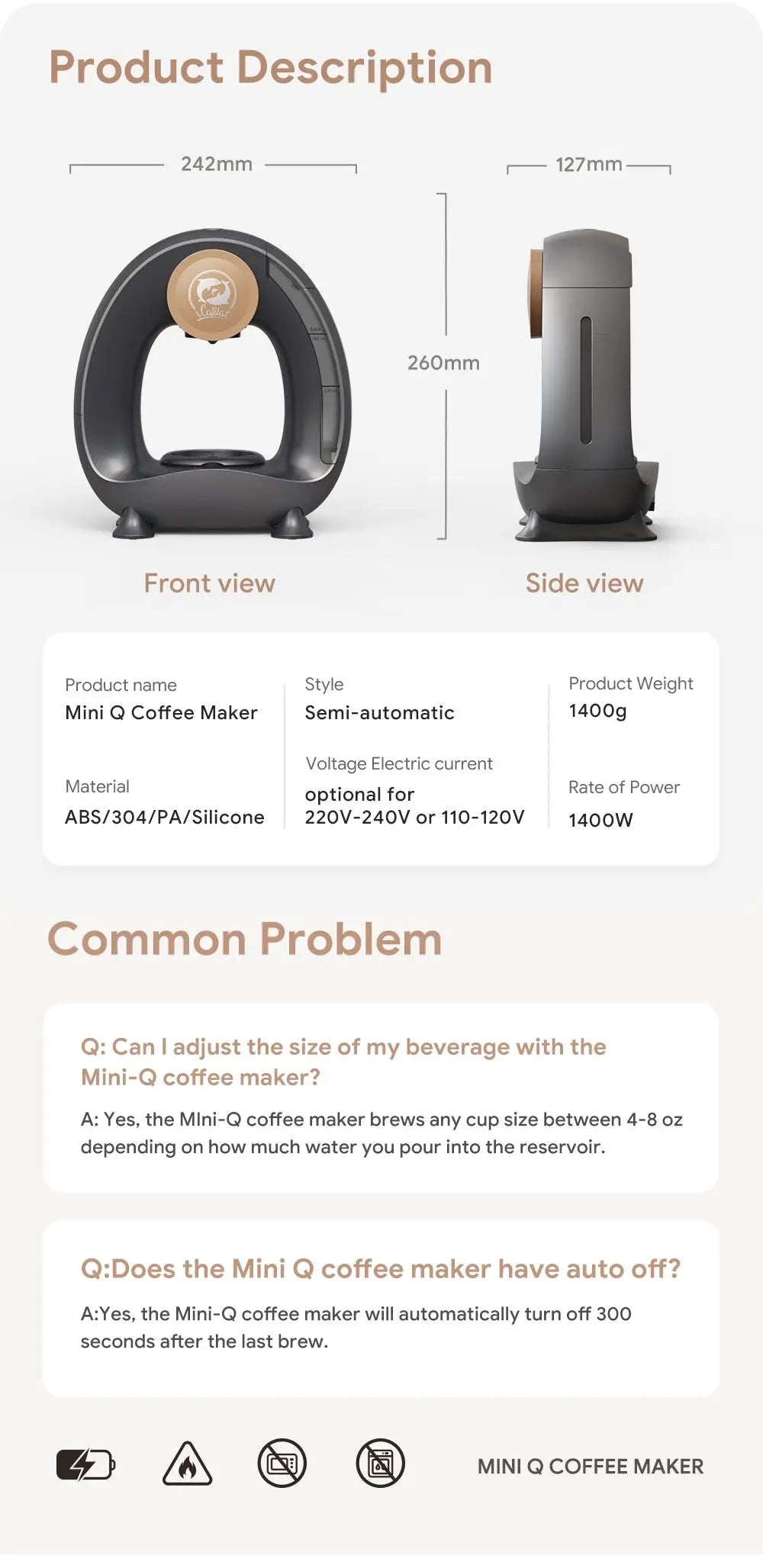 MINI Q Coffee Maker, Portable Machine Compatible with Coffee Powder & Tea