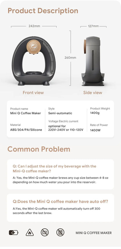 MINI Q Coffee Maker, Portable Machine Compatible with Coffee Powder & Tea