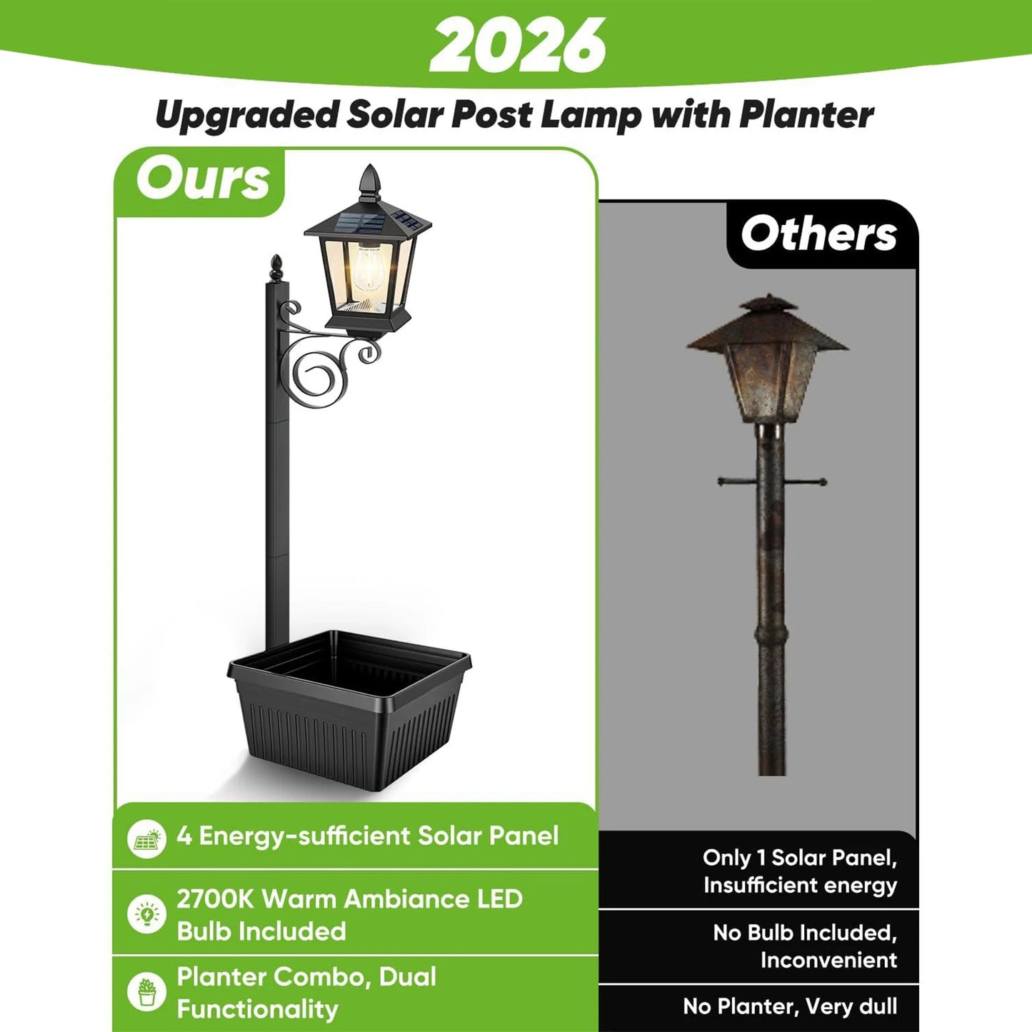 2 In 1 Outdoor Planter w/ Solar Light, Freestanding