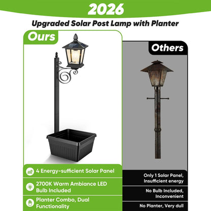 2 In 1 Outdoor Planter w/ Solar Light, Freestanding