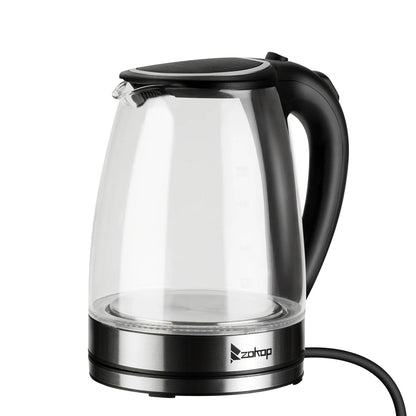 110V 1200W 1.8L Electric Glass Kettle, US Plug, Borosilicate Glass, Blue LED Auto Shut Off 360 Rotation Base