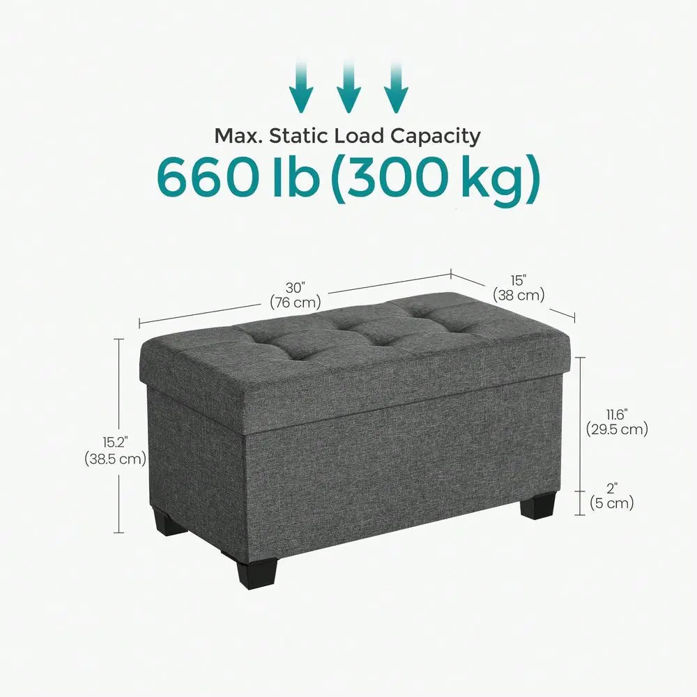 Storage Ottoman Bench, Foldable Foot Rest With Legs, 15 X 30 X 15.2 Inches