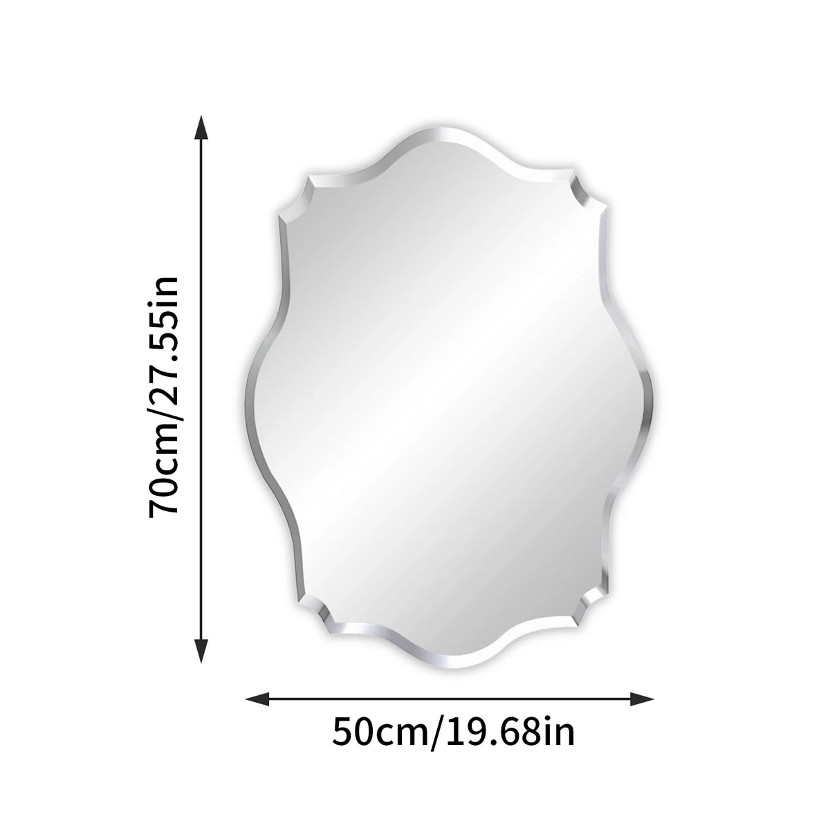 Wall Mirror, Scalloped Frameless Beveled Edge, Polished for Bathroom, Living Room, Vanity, Bedroom, Slive