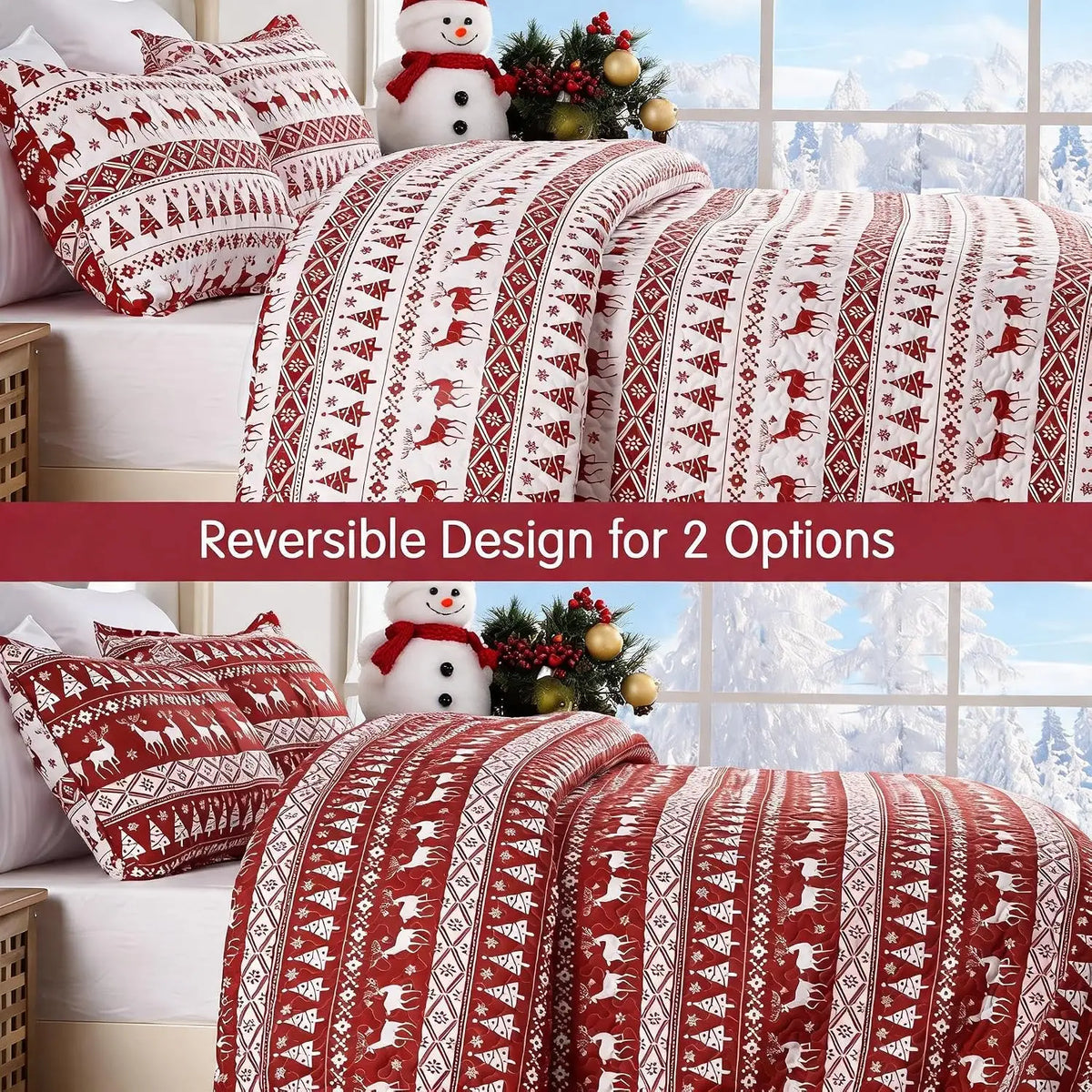 3PCS Christmas Quilt Set King/Queen Size Quilt Set, Winter Blanket, Soft Warm Snowflake Fleece