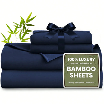 4pcs Bamboo Viscose Bedding Set with Deep Pocket Cooling Fitted Sheet ,Flat Sheet and Pillowcases