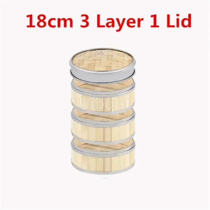 Bamboo Food Steamer basket with Stainless Steel Banding