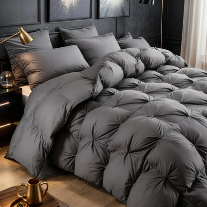 Opulent Pinch-Pleated Goose Down Duvet, Suitable for All Seasons, 100% Cotton Fabric