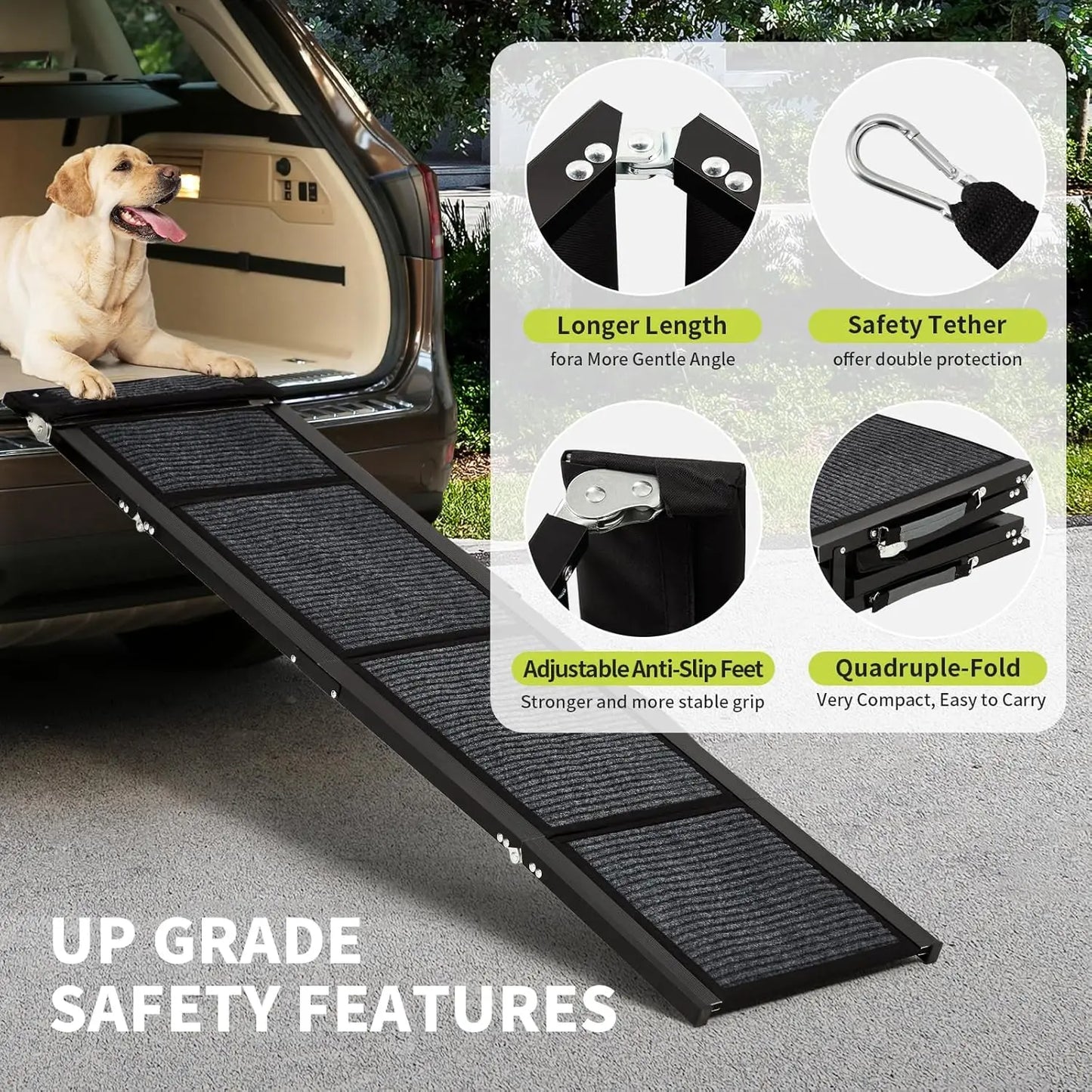Upgraded Folding Dog Ramp For Cars With Non-Slip Surface, Portable