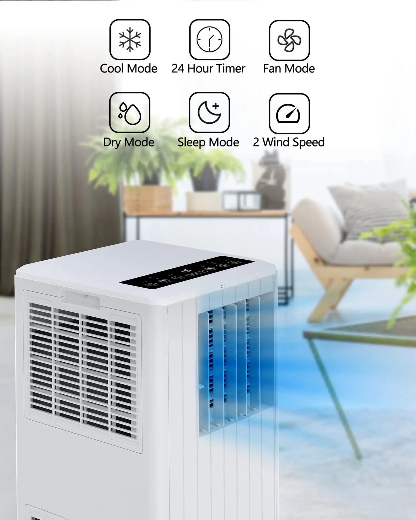8,000 BTU Portable Air Conditioner, 3-in-1 Unit with Cooling, Dehumidifier & Fan, Remote Control